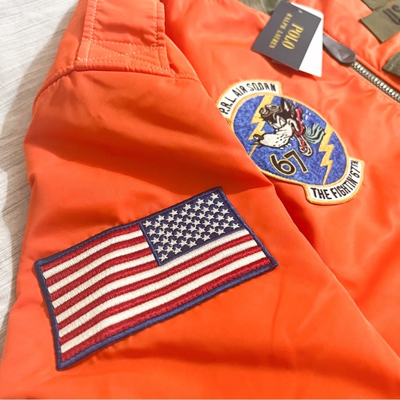 Polo Ralph Lauren COASTAL ORANGE Surplus Twill Air SQDRN 67 Bomber Jacket - Picture 6 of 14